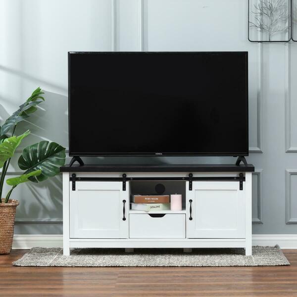 Nextgen LuxenHome Modern Farmhouse White with Dark Brown 47.3in.  Wide TV Stand and Bench NE3943901